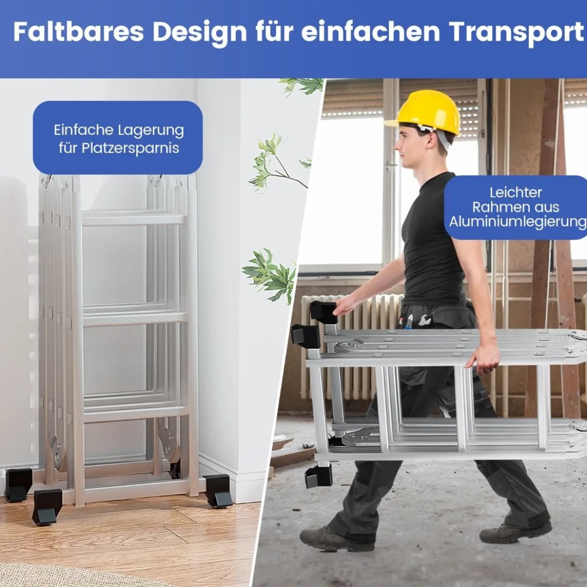 7-in-1 Mehrzweckleiter aus Aluminium Gerüstleiter bis 150 kg belastbar 370,5 cm Silber