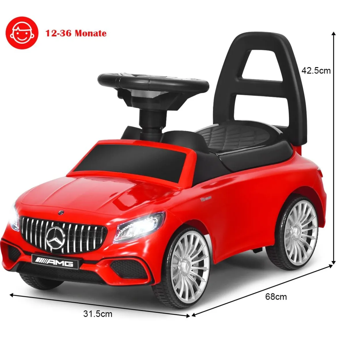 2 in 1 Mercedes Benz AMG Kinderauto und Schiebeauto Kinderauto Rutscher 68 x 31,5 x 42,5 cm Rot