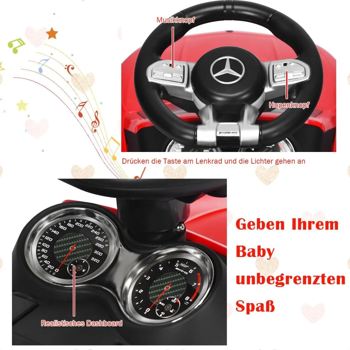 2 in 1 Mercedes Benz AMG Kinderauto und Schiebeauto Kinderauto Rutscher 68 x 31,5 x 42,5 cm Rot