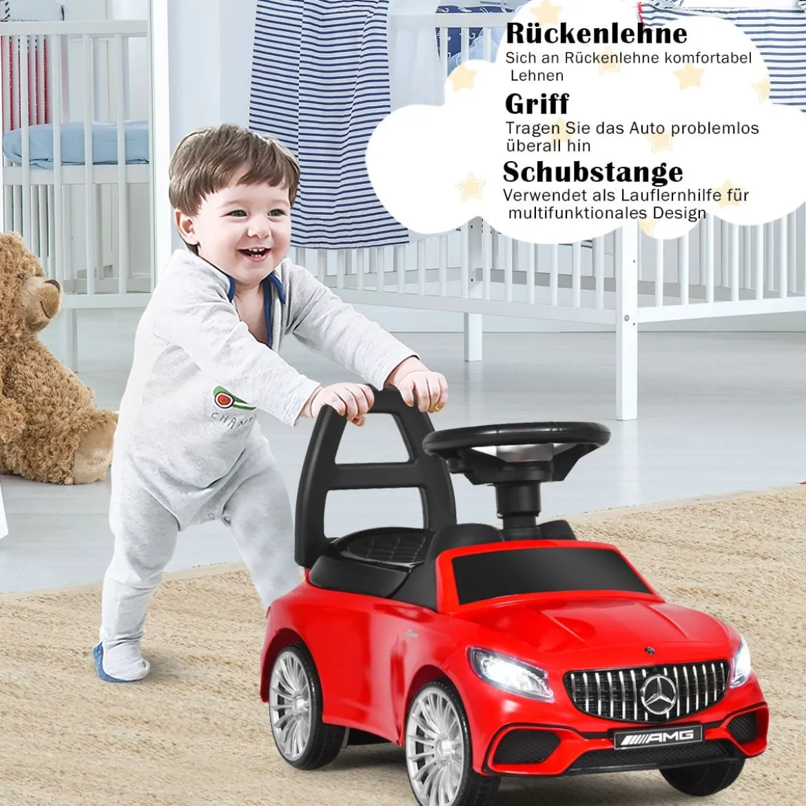 2 in 1 Mercedes Benz AMG Kinderauto und Schiebeauto Kinderauto Rutscher 68 x 31,5 x 42,5 cm Rot