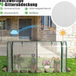 2 in 1 Mini Gewächshaus mit Aufrollbarer Reißverschlusstür PE-Abdeckung für Hochbeet