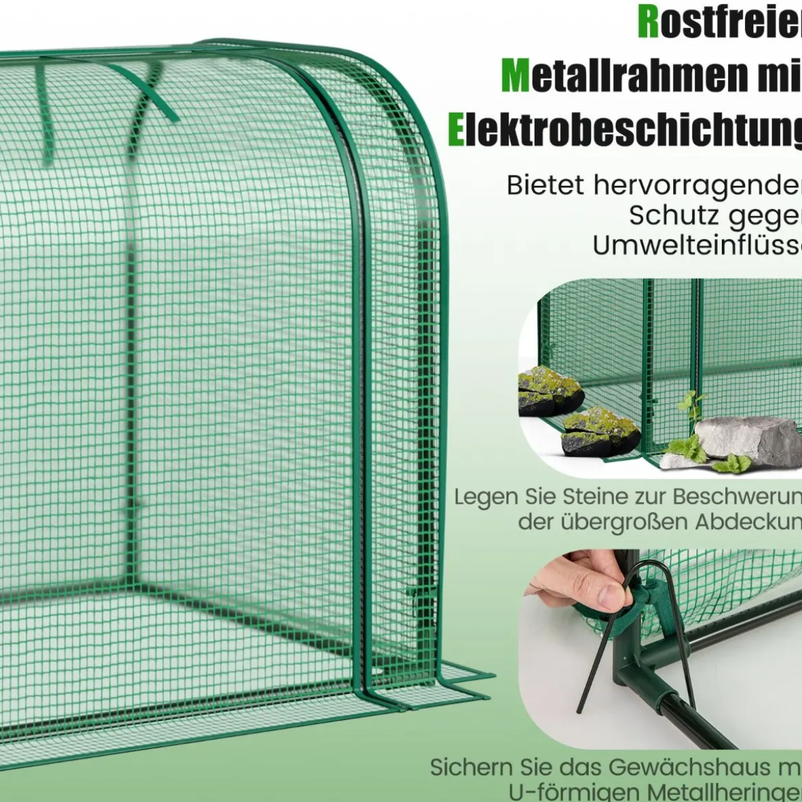 2 in 1 Mini Gewächshaus mit Aufrollbarer Reißverschlusstür PE-Abdeckung für Hochbeet
