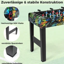 2 in 1 Mini Kickertisch mit abnehmbaren Beinen für Tischplatte Fußballtisch mit 2 Bällen Schwarz