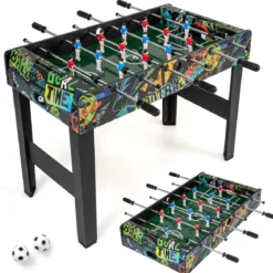 2 in 1 Mini Kickertisch mit abnehmbaren Beinen für Tischplatte Fußballtisch mit 2 Bällen Schwarz