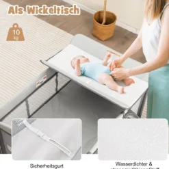 5 in 1 Mobile Babybett Wickeltisch & Wiege mit Spielzeug & Matratze & Tragetasche Grau