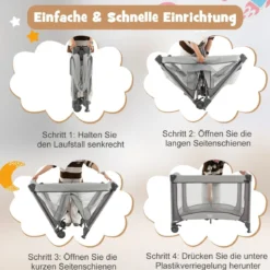 5 in 1 Mobile Babybett Wickeltisch & Wiege mit Spielzeug & Matratze & Tragetasche Grau