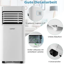 4 in 1 mobile Klimaanlage 9000 BTU Kühlen&Ventilieren&Entfeuchten Klimagerät mit Schwarzem Deckel 16℃-32℃