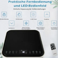 4 in 1 mobile Klimaanlage 9000 BTU Kühlen&Ventilieren&Entfeuchten Klimagerät mit Schwarzem Deckel 16℃-32℃