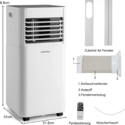 4 in 1 mobile Klimaanlage 9000 BTU Kühlen&Ventilieren&Entfeuchten Klimagerät mit Schwarzem Deckel 16℃-32℃