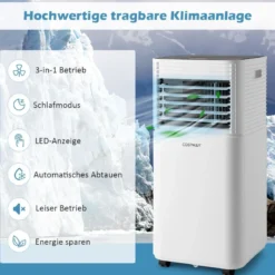 4 in 1 mobile Klimaanlage 9000 BTU Kühlen&Ventilieren&Entfeuchten Klimagerät mit Schwarzem Deckel 16℃-32℃
