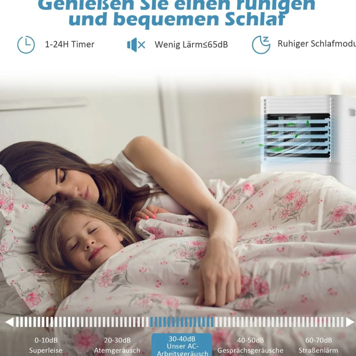 4 in 1 mobile Klimaanlage 9000 BTU Kühlen&Ventilieren&Entfeuchten Klimagerät mit Schwarzem Deckel 16℃-32℃
