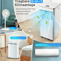 4 in 1 mobile Klimaanlage Kühlen&Ventilieren&Entfeuchten Klimagerät mit Abluftschlauch 7000BTU Weiß