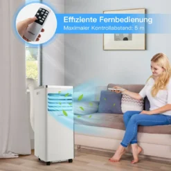4 in 1 mobile Klimaanlage Kühlen&Ventilieren&Entfeuchten Klimagerät mit Abluftschlauch 7000BTU Weiß