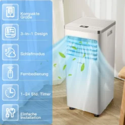 4 in 1 mobile Klimaanlage Kühlen&Ventilieren&Entfeuchten Klimagerät mit Abluftschlauch 7000BTU Weiß