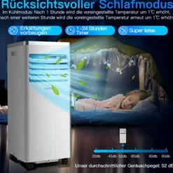 4 in 1 mobile Klimaanlage Kühlen&Ventilieren&Entfeuchten Klimagerät mit Abluftschlauch 7000BTU Weiß
