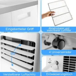 4 in 1 mobile Klimaanlage Kühlen&Ventilieren&Entfeuchten Klimagerät mit Abluftschlauch 7000BTU Weiß