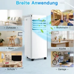 4 in 1 mobile Klimaanlage Kühlen&Ventilieren&Entfeuchten Klimagerät mit Abluftschlauch 7000BTU Weiß