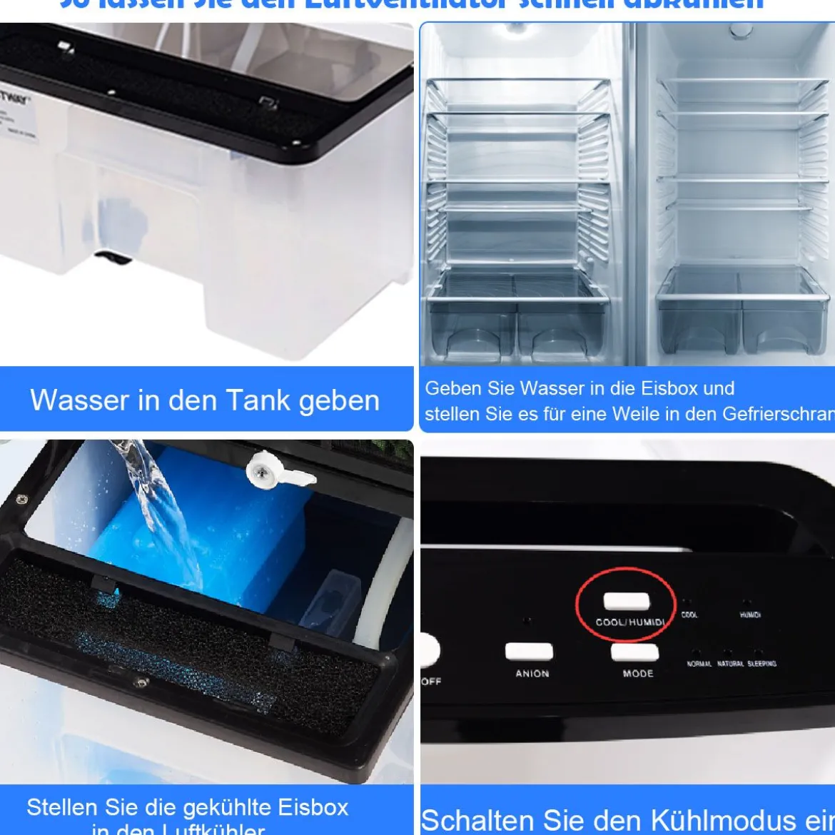 3 in 1 Mobiler Ventilator Luftkühler 75W / 8L Tank / 7,5H Timer / Fernbedienung