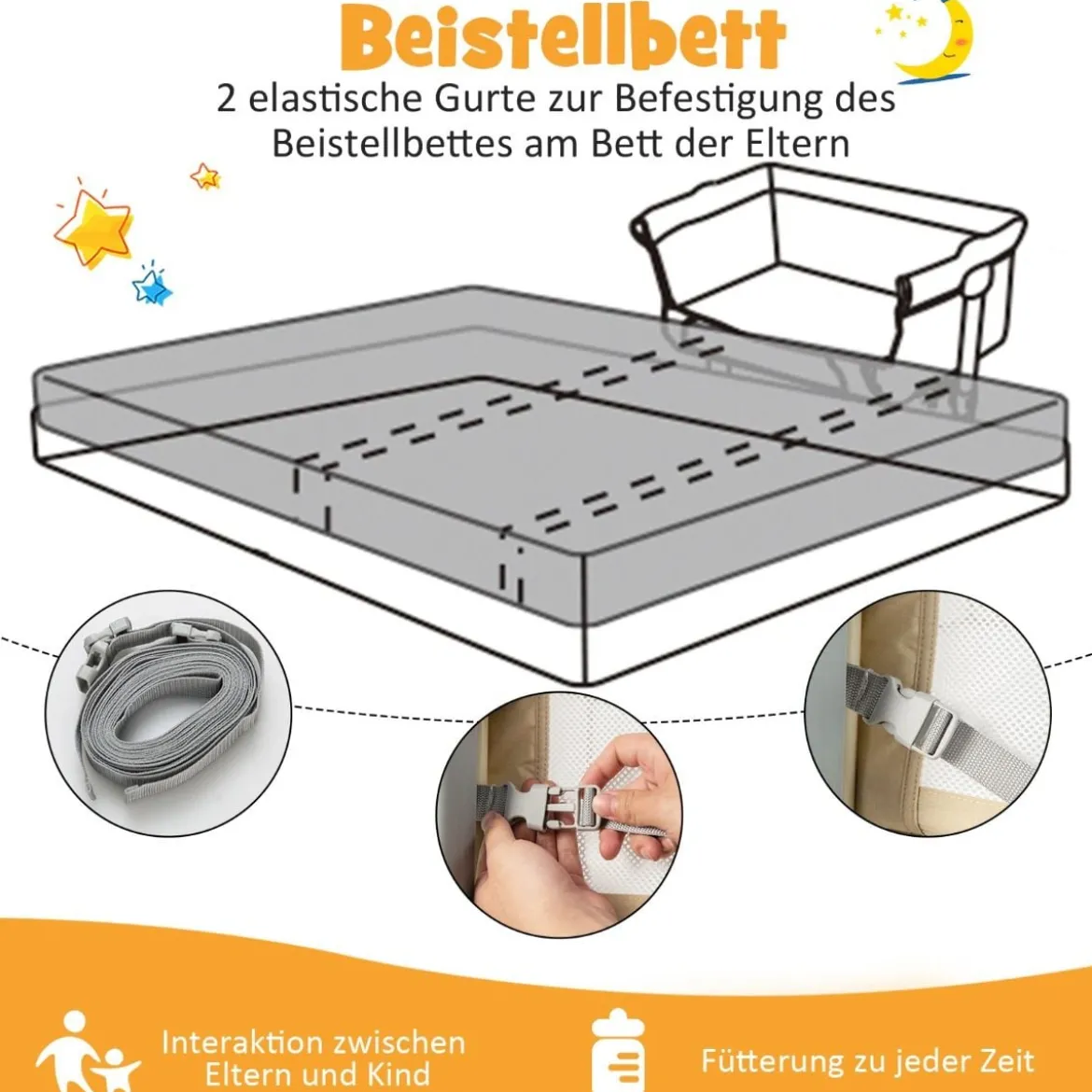 4 in 1 Mobiles Babybett mit Moskitonetz & Matratze & 6 Verstellbaren Höhen Beige