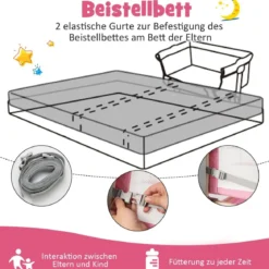 4 in 1 Mobiles Babybett mit Moskitonetz & Matratze & 6 Verstellbaren Höhen Rosa