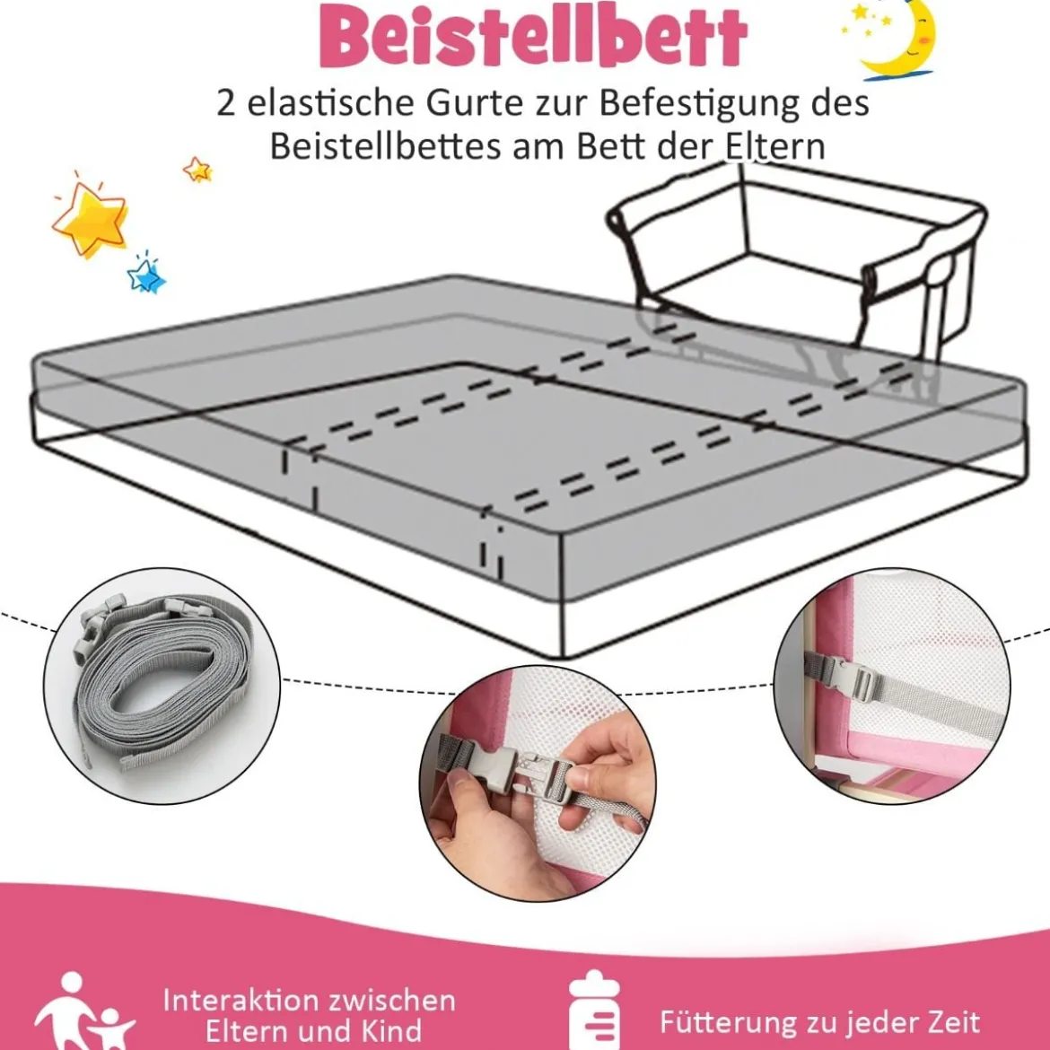 4 in 1 Mobiles Babybett mit Moskitonetz & Matratze & 6 Verstellbaren Höhen Rosa