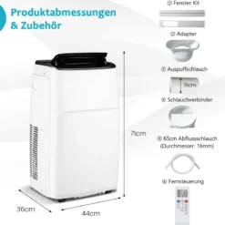 4 in 1 Mobiles Klimagerät mit Heizfunktion Tragbare Klimaanlage mit Fernbedienung 24H-Timer WIFI 12000BTU