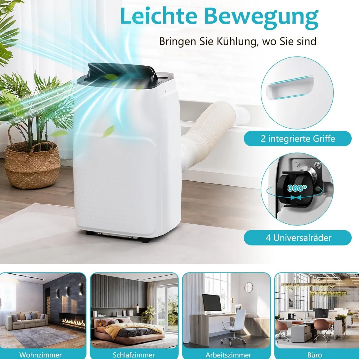 4 in 1 Mobiles Klimagerät mit Heizfunktion Tragbare Klimaanlage mit Fernbedienung 24H-Timer WIFI 12000BTU