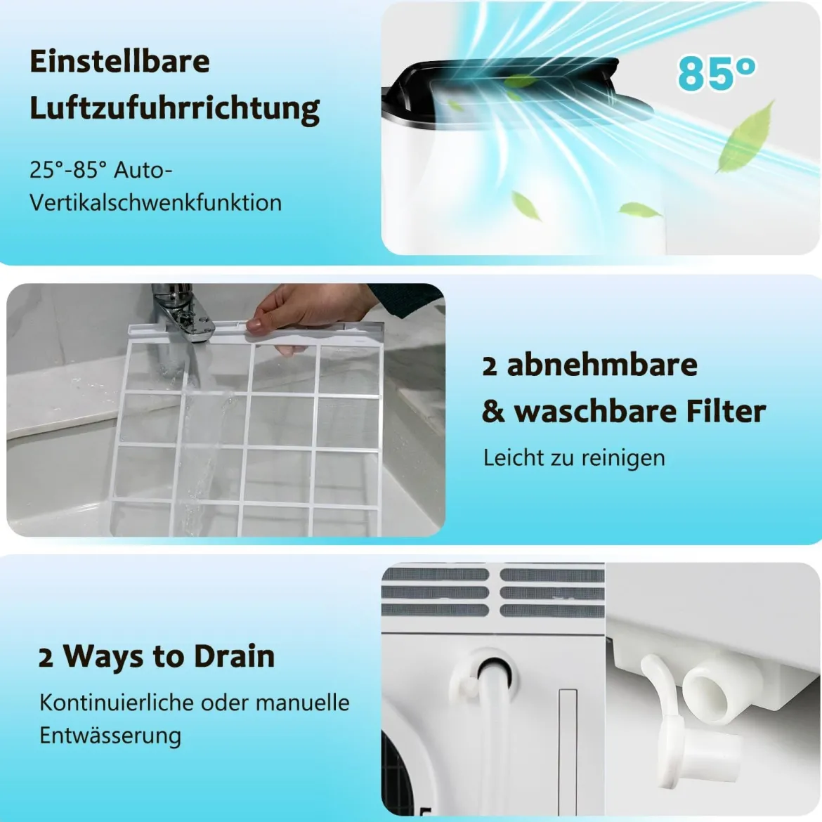 4 in 1 Mobiles Klimagerät mit Heizfunktion Tragbare Klimaanlage mit Fernbedienung 24H-Timer WIFI 12000BTU