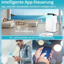 4 in 1 Mobiles Klimagerät mit Heizfunktion Tragbare Klimaanlage mit Fernbedienung 24H-Timer WIFI 12000BTU