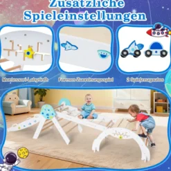 9 in 1 Montessori Klettergerüst Set mit Kletterbogen & Kletterseil & Leiter Holz Kletterdreieck Weiß
