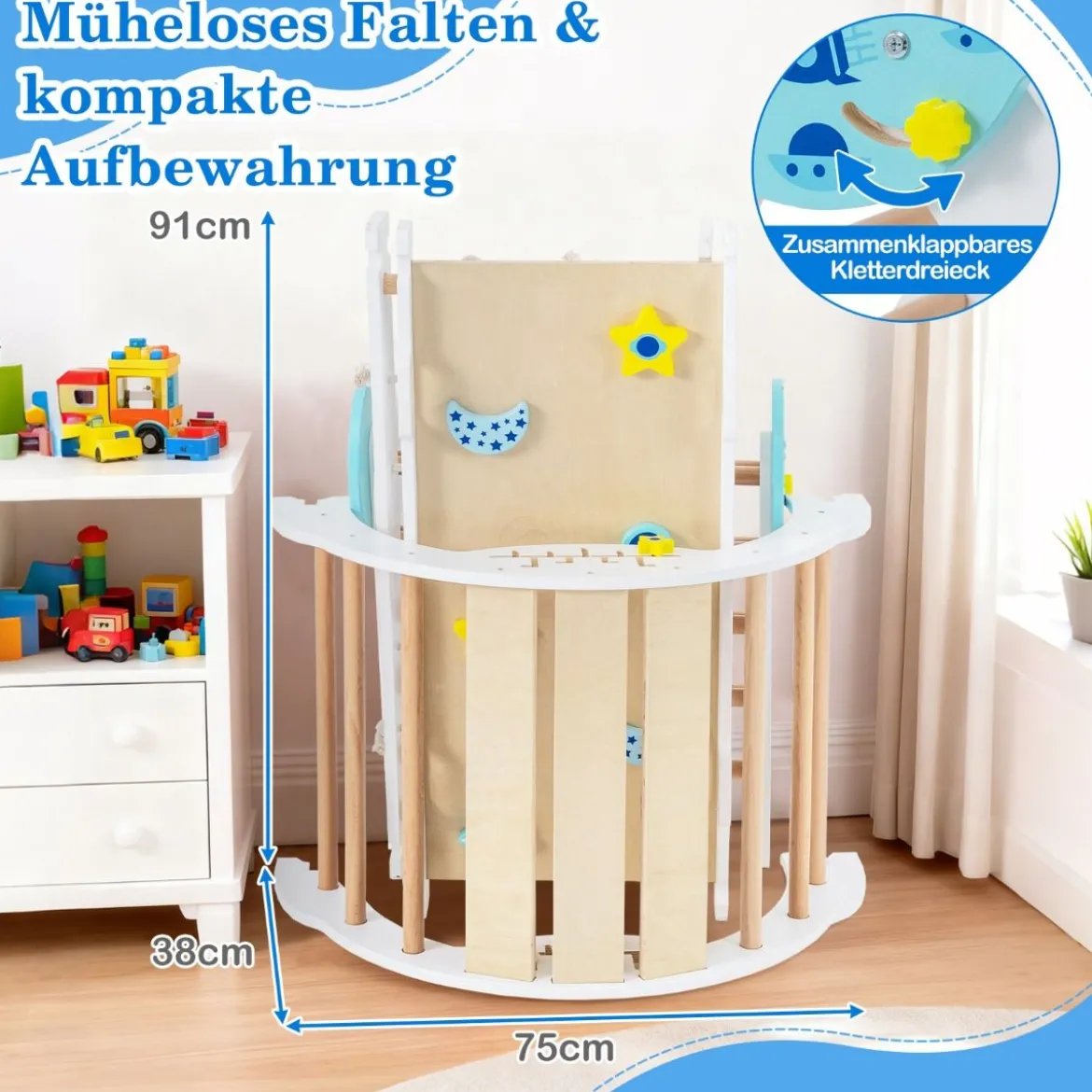 9 in 1 Montessori Klettergerüst Set mit Kletterbogen & Kletterseil & Leiter Holz Kletterdreieck Weiß