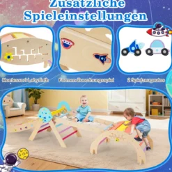 9 in 1 Montessori Klettergerüst Set mit Kletterbogen & Kletterseil & Leiter Holz Kletterdreieck Bunt
