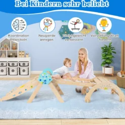 9 in 1 Montessori Klettergerüst Set mit Kletterbogen & Kletterseil & Leiter Holz Kletterdreieck Natur