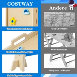 9 in 1 Montessori Klettergerüst Set mit Kletterbogen & Kletterseil & Leiter Holz Kletterdreieck Blau