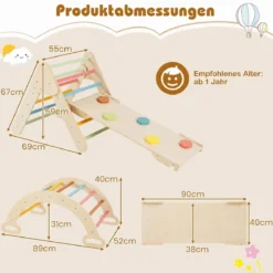 3 in 1 Montessori Klettersset aus Holz Spielset für Kinder ab 1 Jahr Klettergerüst Set Bunt