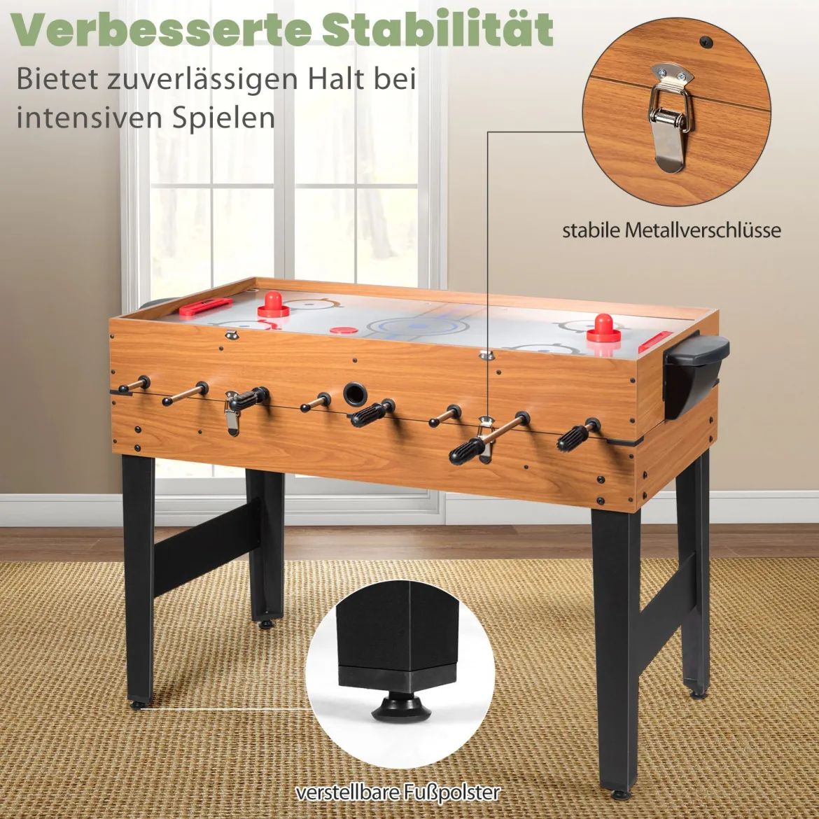 3 in 1 Multifunktionaler Spieltisch Tischkicker mit Tischfußball & Billard & Airhockey Kickertsich