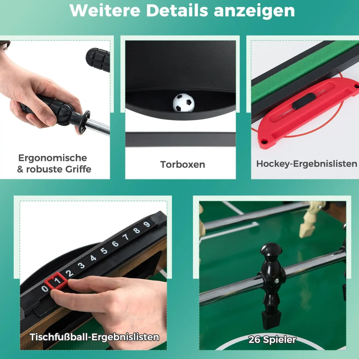 10-in-1 Multifunktionale Spieltische Combo Spieltisch mit Tischfußball Airhockey Billard Braun