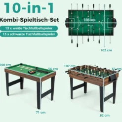 10-in-1 Multifunktionale Spieltische Combo Spieltisch mit Tischfußball Airhockey Billard Braun