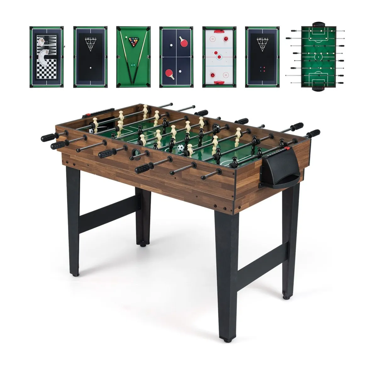 10-in-1 Multifunktionale Spieltische Combo Spieltisch mit Tischfußball Airhockey Billard Braun