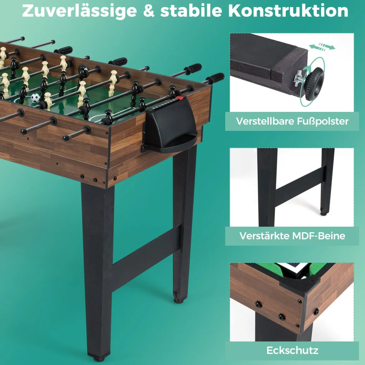 10-in-1 Multifunktionale Spieltische Combo Spieltisch mit Tischfußball Airhockey Billard Braun