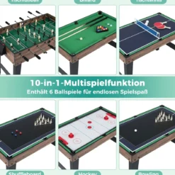 10-in-1 Multifunktionale Spieltische Combo Spieltisch mit Tischfußball Airhockey Billard Braun