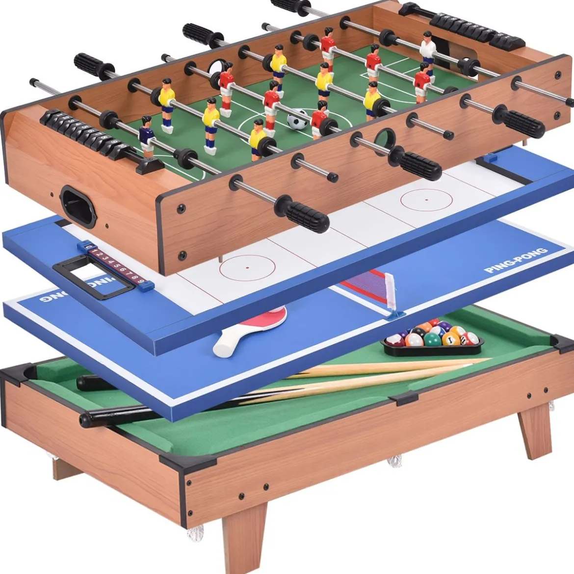 4 in 1 Multifunktionsspieltisch Multispieltisch Multigame Tischfußball Billard Tischtennis Hockey