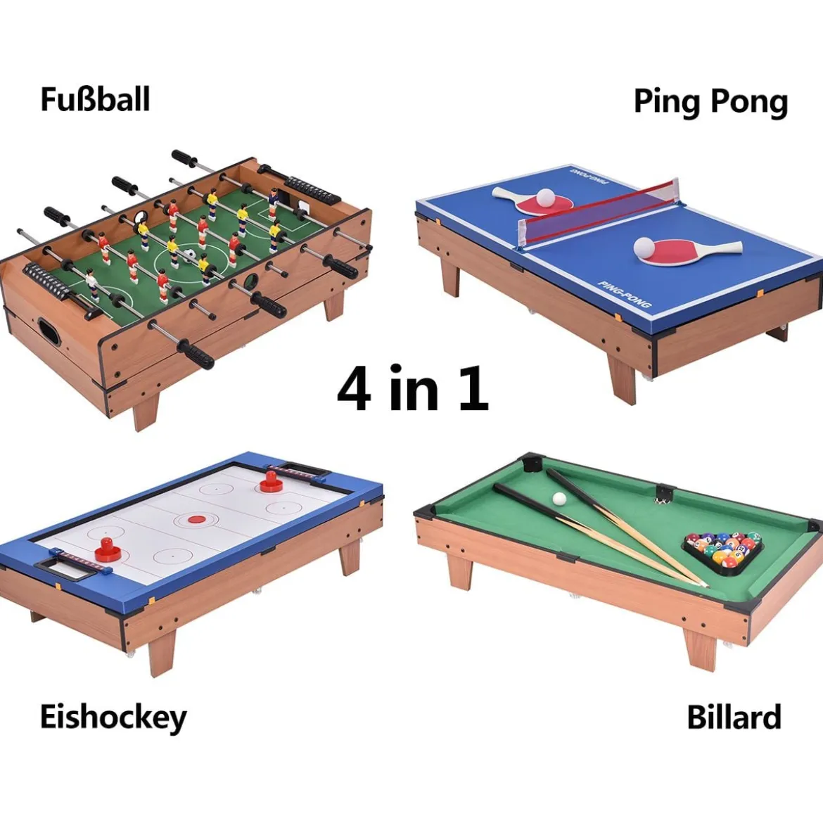 4 in 1 Multifunktionsspieltisch Multispieltisch Multigame Tischfußball Billard Tischtennis Hockey
