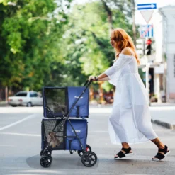 4 in 1 Multifunktionswagen Doppellagiger Kinderwagen für Haustiere Blau