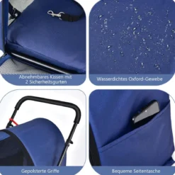4 in 1 Multifunktionswagen Doppellagiger Kinderwagen für Haustiere Blau