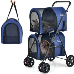4 in 1 Multifunktionswagen Doppellagiger Kinderwagen für Haustiere Blau