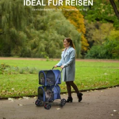 4 in 1 Multifunktionswagen Doppellagiger Kinderwagen für Haustiere Blau