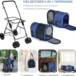 4 in 1 Multifunktionswagen Doppellagiger Kinderwagen für Haustiere Blau