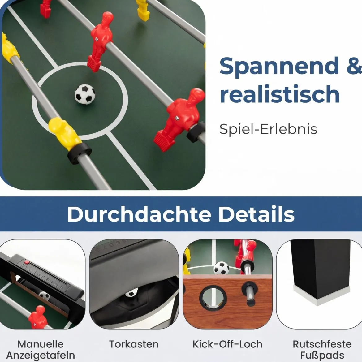 4 in 1 Multispieltisch mit Tischkicker & Poolbillard & Airhockey & Tischtennis Arcade Spielset Braun