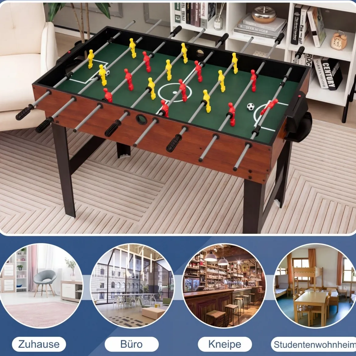 4 in 1 Multispieltisch mit Tischkicker & Poolbillard & Airhockey & Tischtennis Arcade Spielset Braun